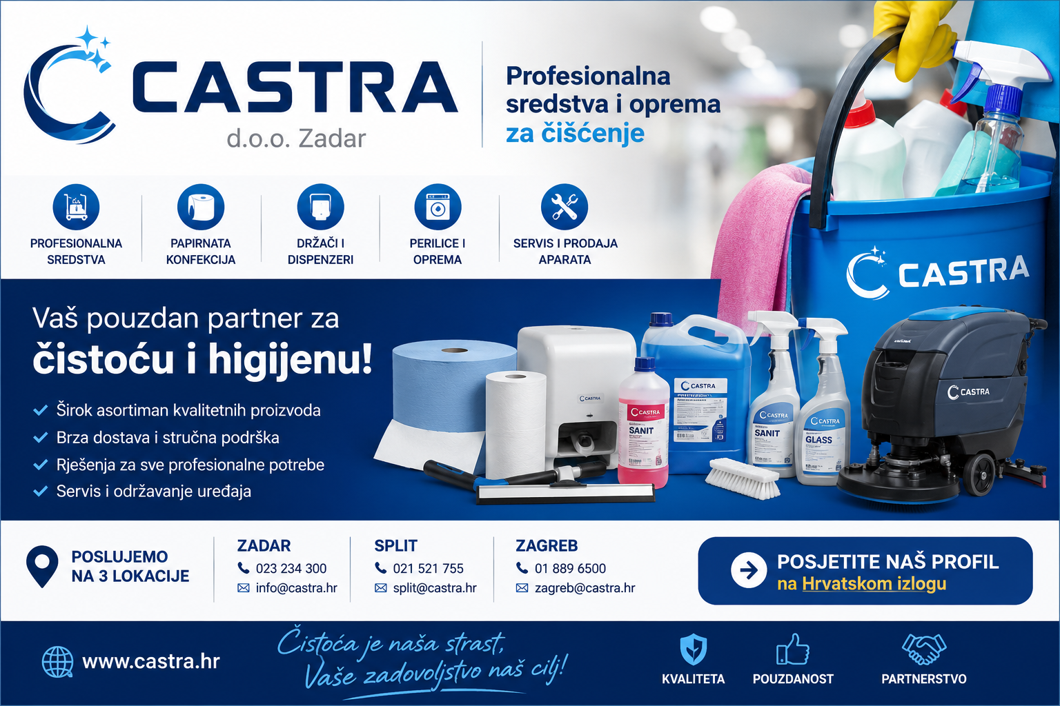 Castra d.o.o. Zadar – profesionalna sredstva i oprema za čišćenje